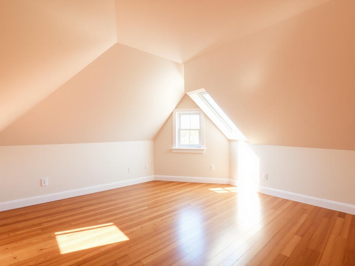 Finished attic room with sloped ceilings and wood flooring